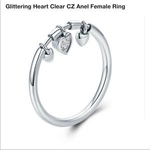Stamped 925 Sterling silver dangling hearts ring